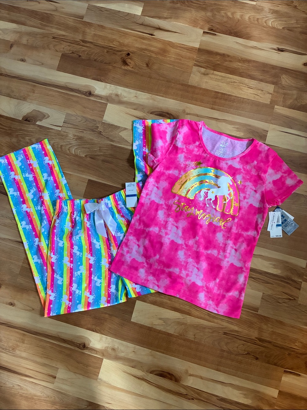 Max & Olivia Rainbow Unicorn Two Piece Sleepwear Set - Girls XL (14/16)